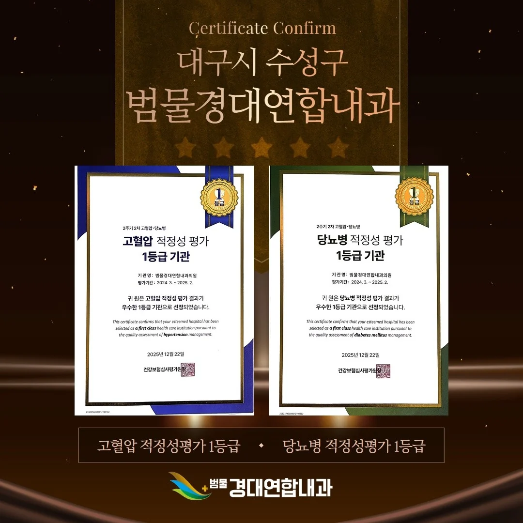 고혈압 및 당뇨병 적정성평가 1등급 관련 인증 자료